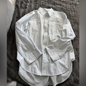 AMO woman’s White Pinstripe Dress Shirt XS bought as an oversized shirt for me